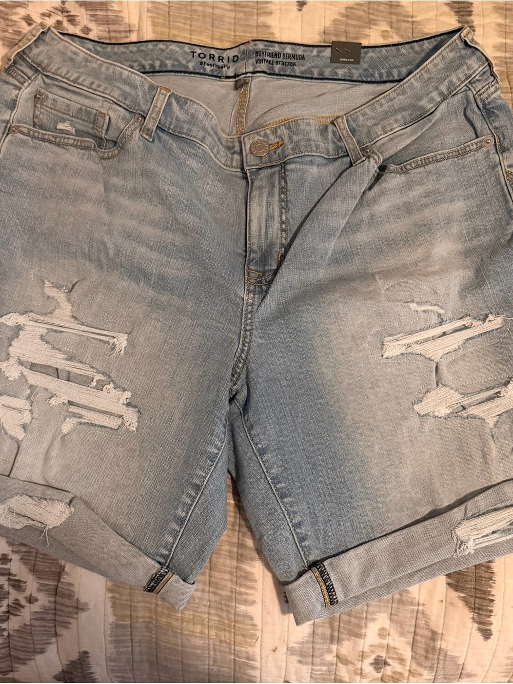Torrid Faded Light Blue Distressed Boyfriend Bermuda Shorts